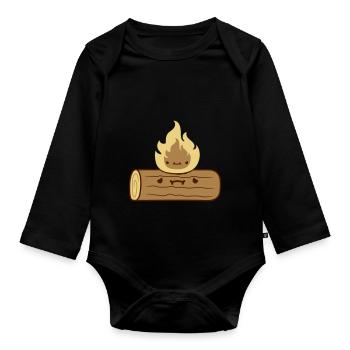 Clipart wood log burns - Organic Longsleeve Baby Bodysuit - black - Front