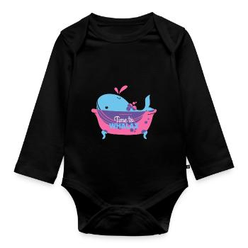 Time to relax, time to Whalax - Organic Longsleeve Baby Bodysuit - black - Front