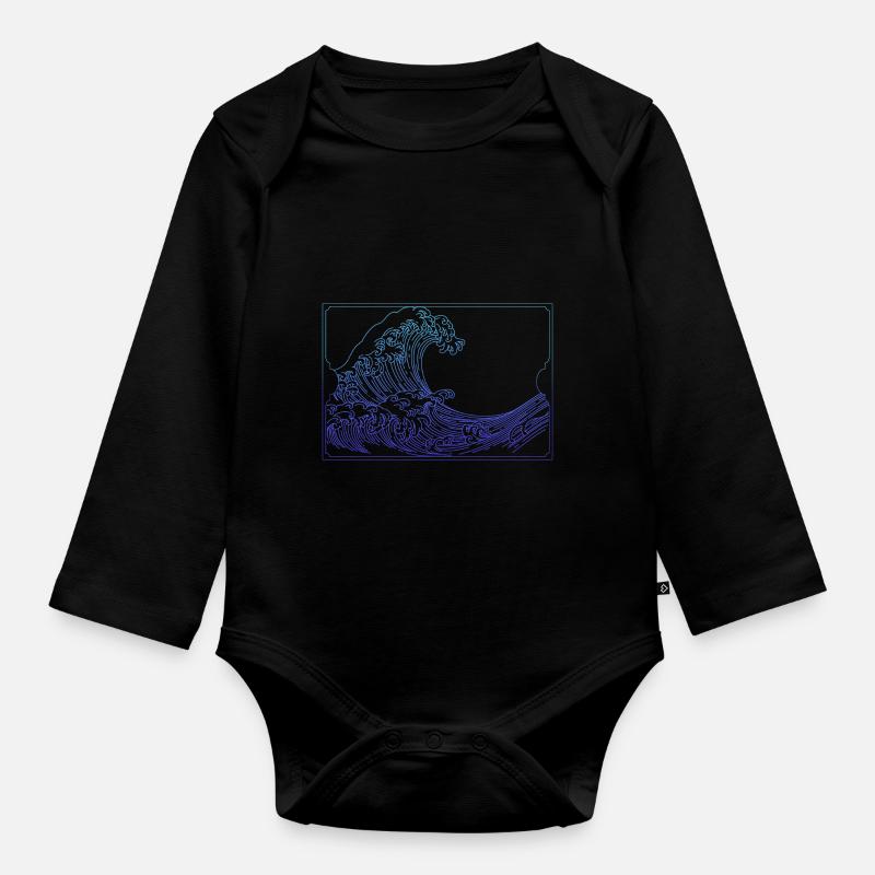 Waves only - Organic Longsleeve Baby Bodysuit - black