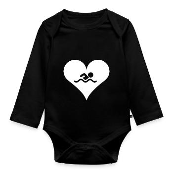 Swim Swimming - Organic Longsleeve Baby Bodysuit - black - Front