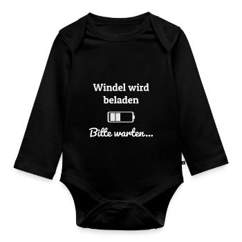 windel wird beladen weiß - Baby Bio-Langarm-Body - Schwarz - Vorne