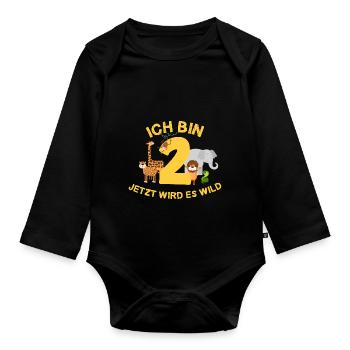 Ich bin 2 Jahre 2. Geburtstag Geschenk - Baby Bio-Langarm-Body - Schwarz - Vorne