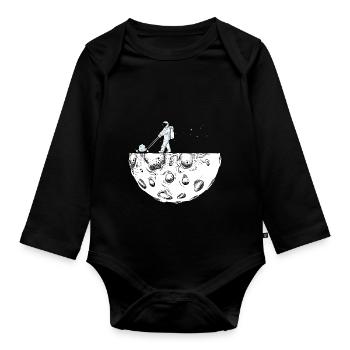 Astronaut mows the moon Space travel Space - Organic Longsleeve Baby Bodysuit - black - Front