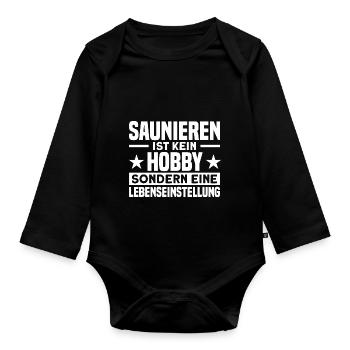 Saunagänger Sauna Aufguss Sauna Geschenk - Baby Bio-Langarm-Body - Schwarz - Vorne