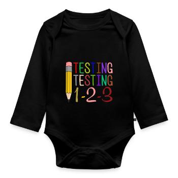 Testen, Testen, 1-2-3 Fun Gift - Baby Bio-Langarm-Body - Schwarz - Vorne