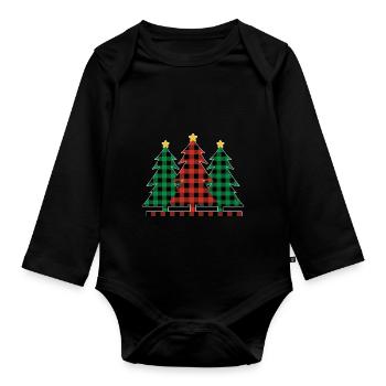 Karo Weihnachtsbäume - Baby Bio-Langarm-Body - Schwarz - Vorne