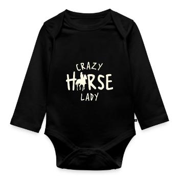 Crazy Horse Lady Horses Horse Rider - Baby Bio-Langarm-Body - Schwarz - Vorne