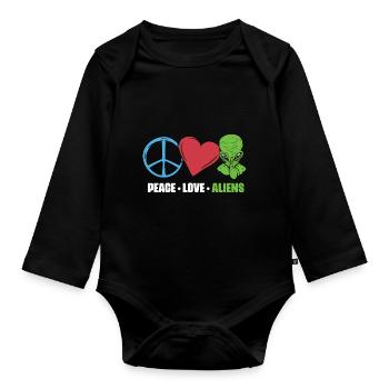 Paix Amour Drôle de vie extraterrestre pour un - Body Bébé bio manches longues - noir - Devant