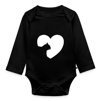 Cat Heart I Love Cats Cat Heart Gift - Organic Longsleeve Baby Bodysuit - black - Front