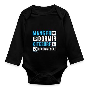 Manger, dormir, kitesurf, recommencer - Body Bébé bio manches longues - noir - Devant