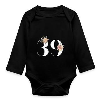 39e anniversaire fleuris (Cadeau de 39 ans) - Body Bébé bio manches longues - noir - Devant