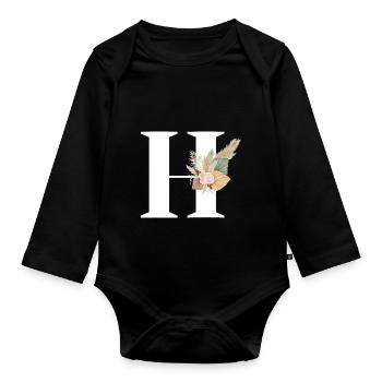 letter H flowers - Organic Longsleeve Baby Bodysuit - black - Front