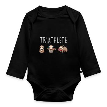 Faultier Triathlet Chillen Lustiges Sloth Geschenk - Baby Bio-Langarm-Body - Schwarz - Vorne