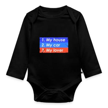 1. Mein Haus 2. Mein Auto 3. Mein Liebhaber - Baby Bio-Langarm-Body - Schwarz - Vorne