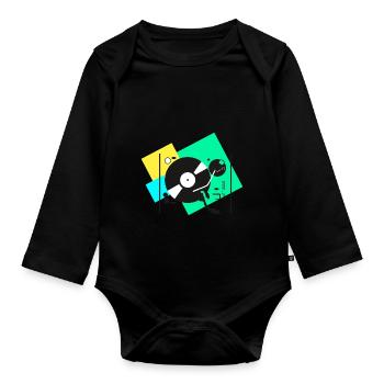 colorful turntables - Baby Bio-Langarm-Body - Schwarz - Vorne