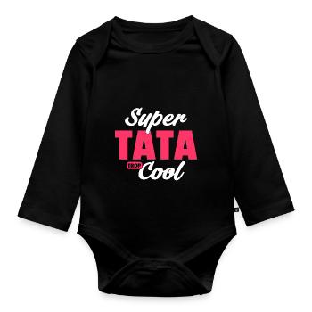 cadeau humour tata / super tata cool - Body Bébé bio manches longues - noir - Devant