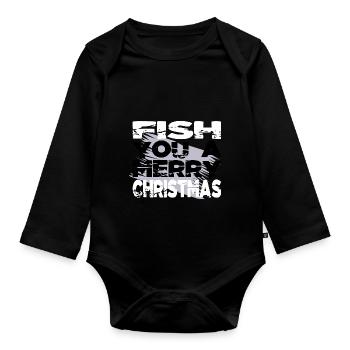 angling funny quote under the tree sayings baby - Organic Longsleeve Baby Bodysuit - black - Front