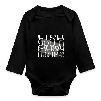 dino axolotls fish head dinosaur tshirt barbecuing - Baby Bio-Langarm-Body - Schwarz - Vorne