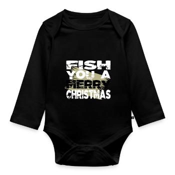 cool dino bedroom fish head dinosaur tshirt - Baby Bio-Langarm-Body - Schwarz - Vorne