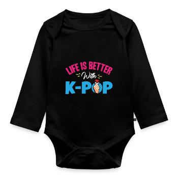 K-Pop | Heart Hand Symbol - Organic Longsleeve Baby Bodysuit - black - Front