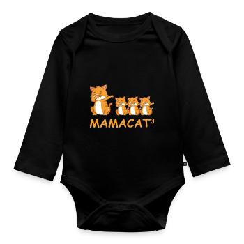 Schwanger werdene Mutter Drillinge Katze - Baby Bio-Langarm-Body - Schwarz - Vorne