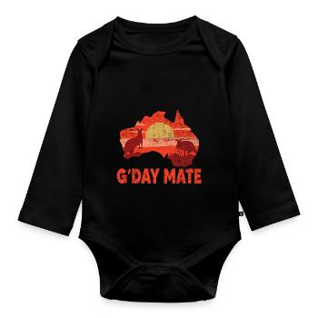 Australie Gday Day Mate Drôle Kangourou Australien - Body Bébé bio manches longues - noir - Devant