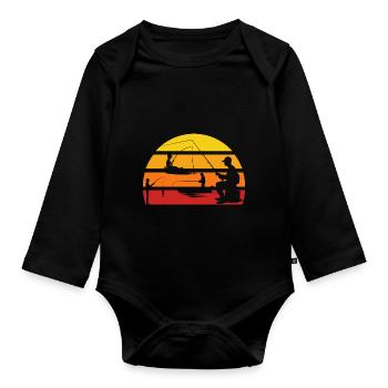 Vintage Sonnenuntergang Fischerboot Angler - Baby Bio-Langarm-Body - Schwarz - Vorne