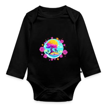 Rosa Blüte - Baby Bio-Langarm-Body - Schwarz - Vorne
