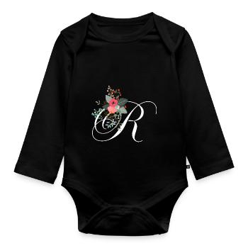 Buchstabe r blumig - Baby Bio-Langarm-Body - Schwarz - Vorne
