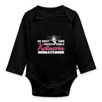 Kellnerin So sieht ein richtig coole Kellnerin aus - Baby Bio-Langarm-Body - Schwarz - Vorne