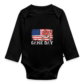 Game Day Football Season Funny Men Women Patriot - Organic Longsleeve Baby Bodysuit - black - Front
