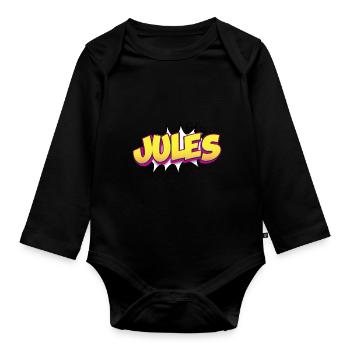 Jules Custom Name Comic Book Style Pop Art, Jules - Organic Longsleeve Baby Bodysuit - black - Front