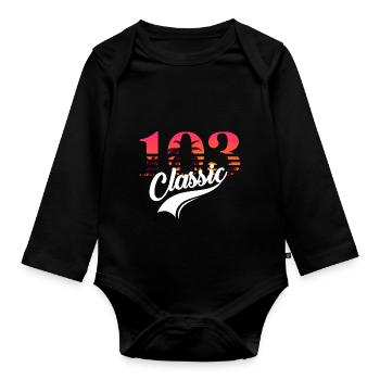 Jahrgang 103. Jubiläum - Baby Bio-Langarm-Body - Schwarz - Vorne