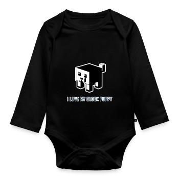 I love my Block Puppy: Kubischer Hund - Baby Bio-Langarm-Body - Schwarz - Vorne