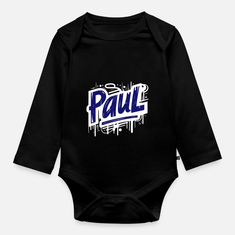 Paul Name Graffiti - Baby Bio-Langarm-Body - Schwarz