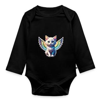 chat avec des ailes - Body Bébé bio manches longues - noir - Devant