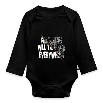 Quotes Happy Literary Book Jokes Art - Organic Longsleeve Baby Bodysuit - black - Front