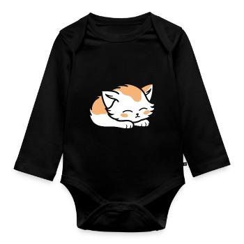 Baby Sleeping Cat - Organic Longsleeve Baby Bodysuit - black - Front