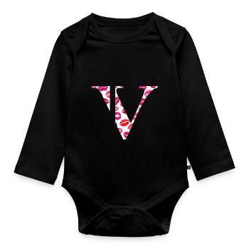 Lettre v bisous - Body Bébé bio manches longues - noir - Devant