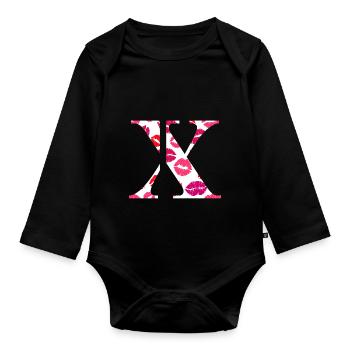 Letter x kisses - Organic Longsleeve Baby Bodysuit - black - Front
