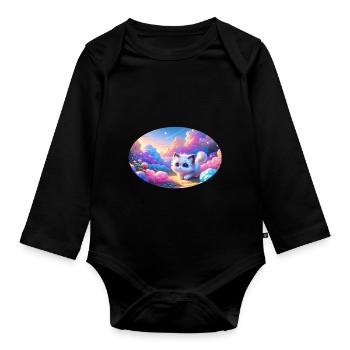 Un chat d’anime mignon dans un jardin de nuages coloré - Body Bébé bio manches longues - noir - Devant