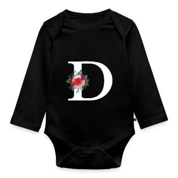 Roter Blumenbuchstabe D - Baby Bio-Langarm-Body - Schwarz - Vorne