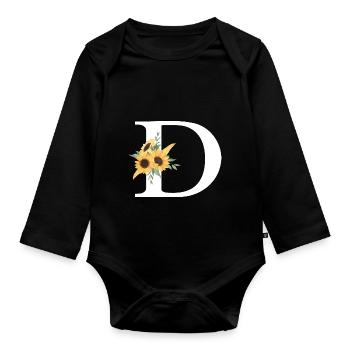 Blumenbuchstabe D Sonnenblume - Baby Bio-Langarm-Body - Schwarz - Vorne