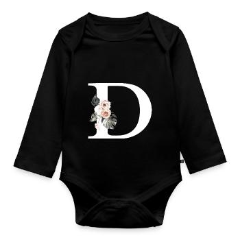 Tropischer Blumenbuchstabe D - Baby Bio-Langarm-Body - Schwarz - Vorne