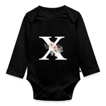 Tropischer floraler x-Buchstabe - Baby Bio-Langarm-Body - Schwarz - Vorne