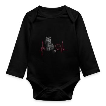 Cats Heartbeat Gift - Organic Longsleeve Baby Bodysuit - black - Front