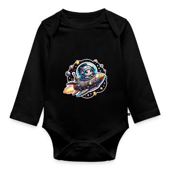Petit astronaute heureux dans un vaisseau spatial - Body Bébé bio manches longues - noir - Devant