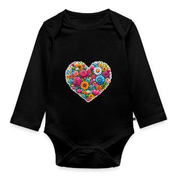 Coeur Fleurs Amour - Body Bébé bio manches longues - noir - Devant