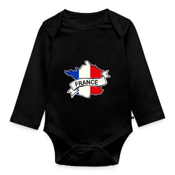 France - Flag - Map - Organic Longsleeve Baby Bodysuit - black - Front