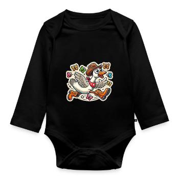 Silly Goose avec un chapeau de cow-boy et des bottes - Body Bébé bio manches longues - noir - Devant